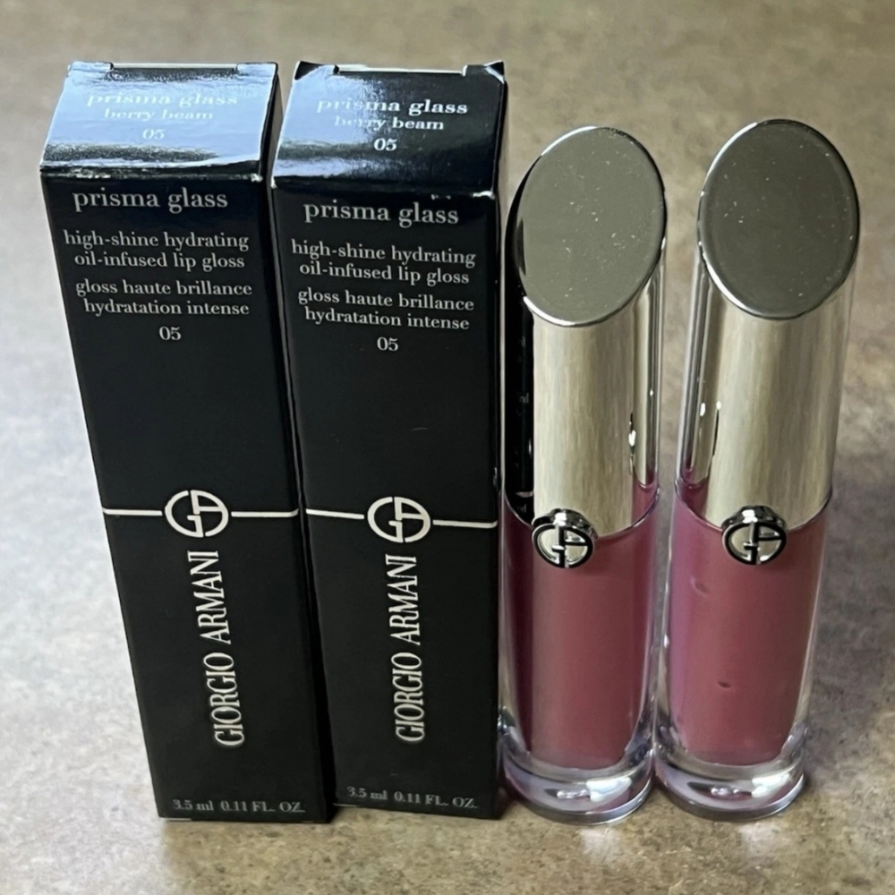 2 Giorgio Armani Prisma Glass High-Shine Lip Gloss Shade 05 BERRY BEAM NEW